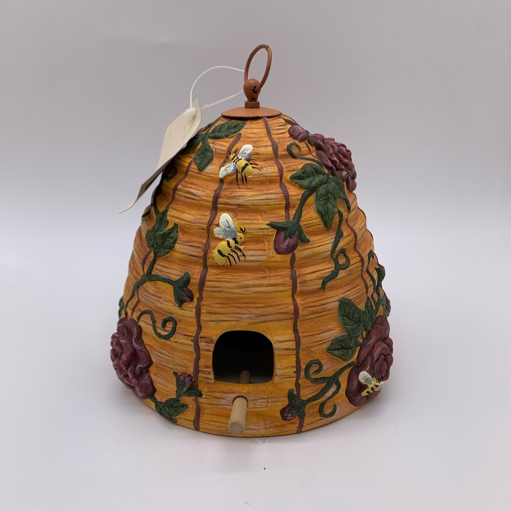 Kathy Hatch Collection Ceramic Beehive Birds House Hand painted 9” (Signed)